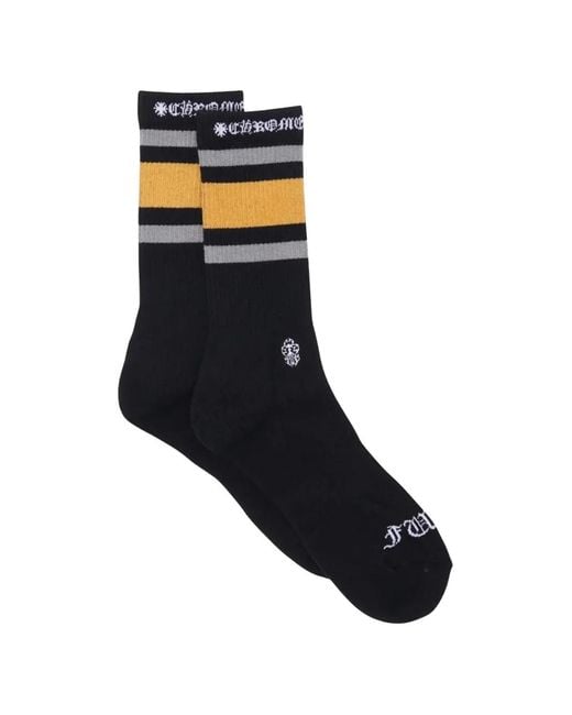 Chrome Hearts Black Striped Logo-Embroidered Socks for men