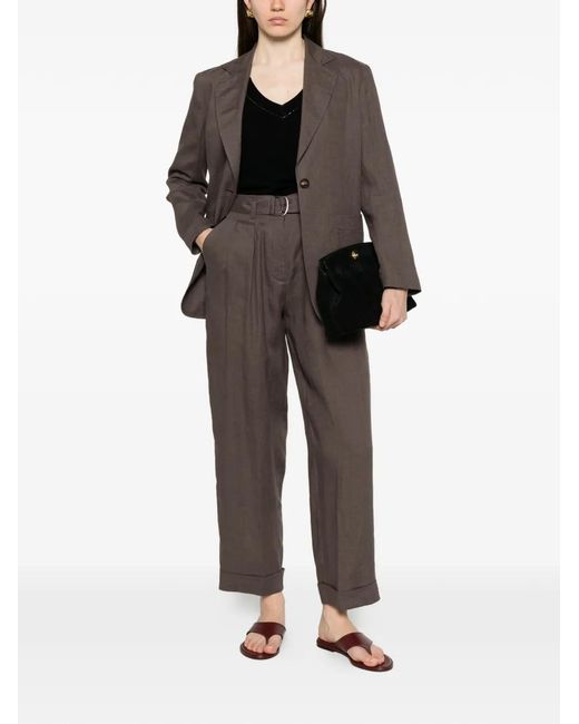 Panicale Brown Belted Single-Breasted Jacket