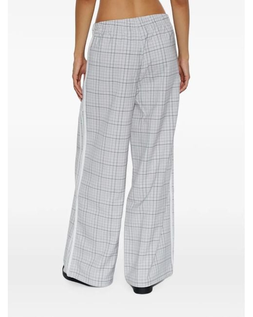 Adidas White Checked Wide-Leg Track Pants