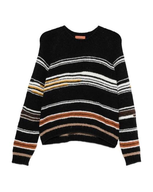Missoni Black Horizontal Striped Knit Crewneck Sweater