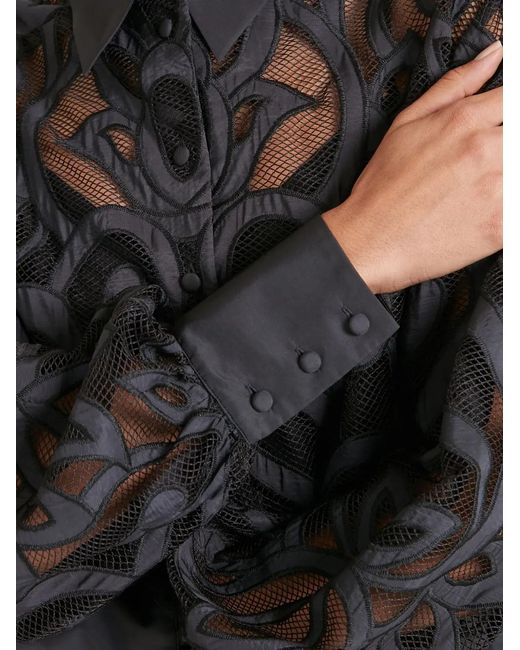 Temperley London Black Lois Embroidered Balloon-Sleeve Shirt