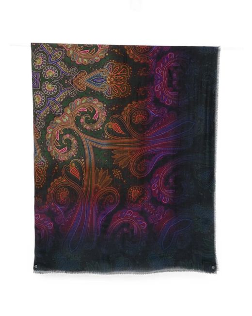 Etro Purple Paisley-Print Frayed Scarf