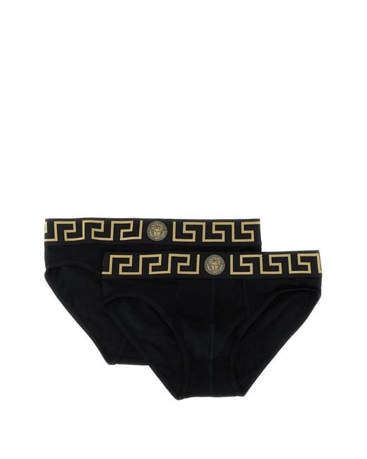 Versace Black Greca Medusa Briefs (Set Of Two) for men