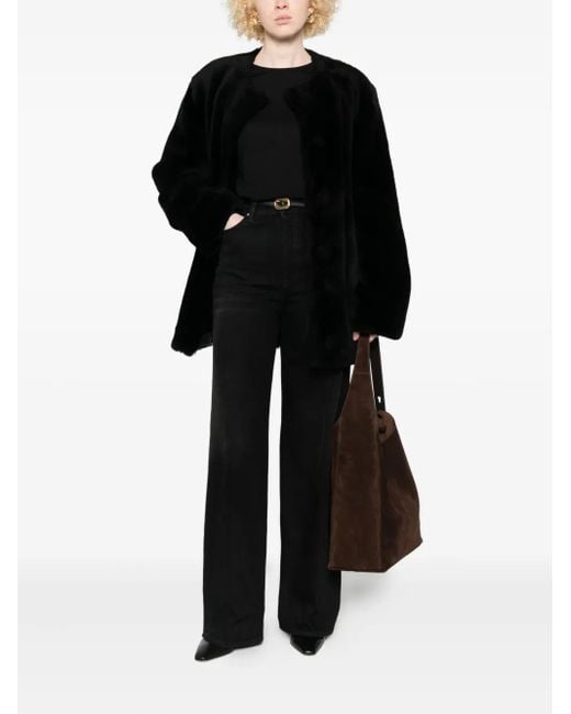 Totême Black Belted Shearling Jacket