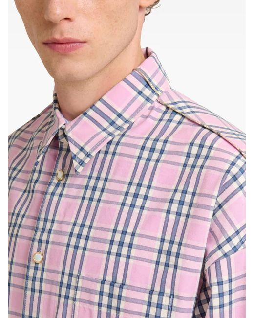 Marni Pink Checked-Pattern Long-Sleeve Shirt for men