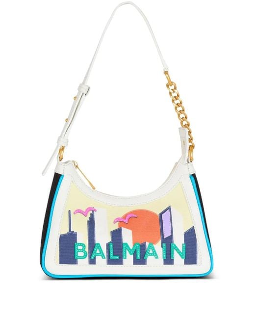 Balmain Blue B-Army Schultertasche Mit Postkarten-Print