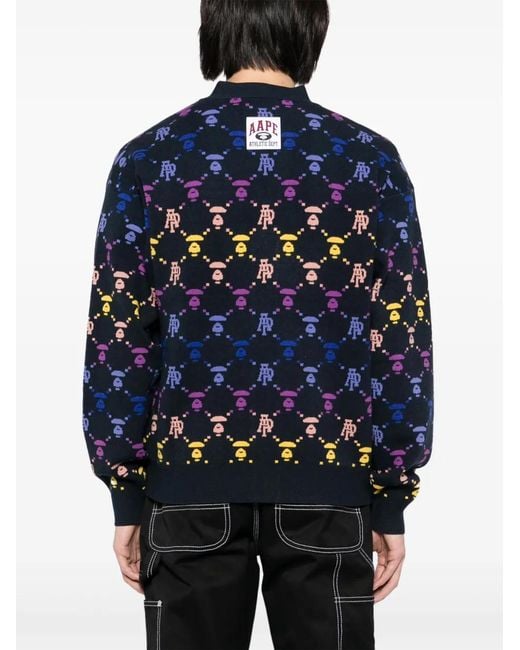Aape By A Bathing Ape Blue All-Over Logo Print Cardigan for men