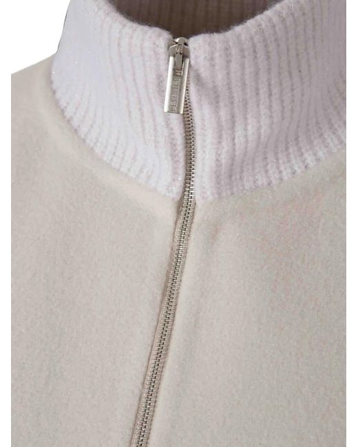 Peserico Natural Ribbed-Knit Panelled Jacket