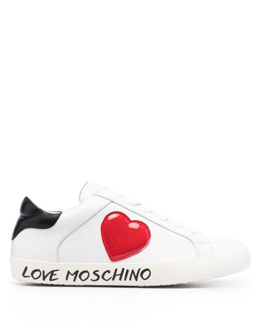 Love Moschino Leather Heart Logopatch Lowtop Sneakers in White Save