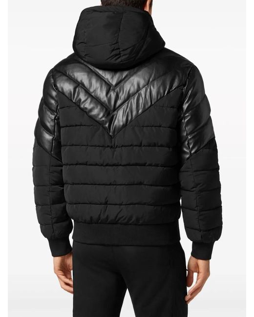 Philipp Plein Black Logo-Appliqué Padded Jacket for men