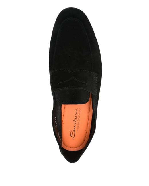 Santoni Black Suede Loafers for men