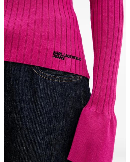 Karl Lagerfeld Pink Polo Boutonné Côtelé