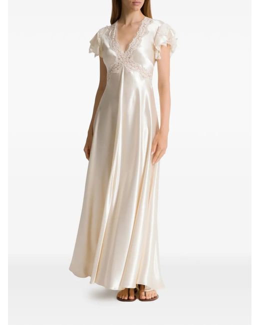 Alberta Ferretti White Lace-Detail Maxi Dress