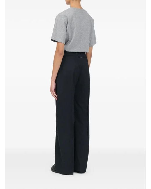 MM6 by Maison Margiela Blue Light Cotton Twill Wide-Leg Trousers
