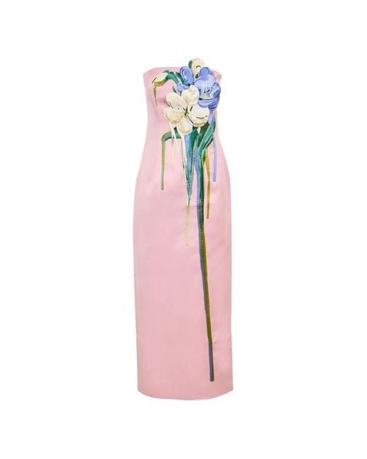 LEO LIN Pink Rayna Floral-Appliqué Bustier Maxi Dress