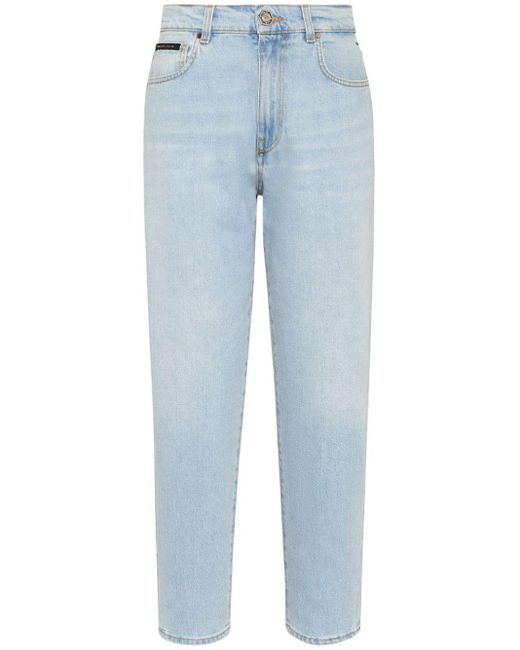 Philipp Plein Blue Straight-Leg-Jeans mit hohem Bund