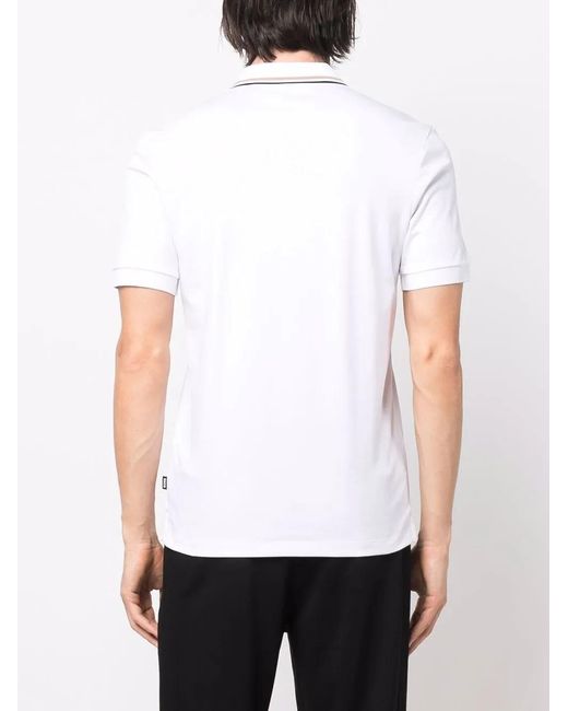 Boss White Stripe-Collar Short Sleeved Polo Shirt for men