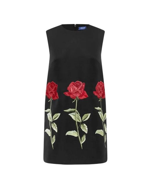 LEO LIN Black Yvonne Rose-Embroidered Sleeveless Mini Dress