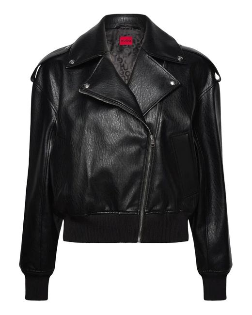 HUGO Black Zip-Up Biker Jacket