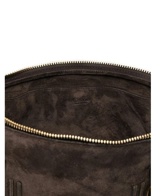 Chloé Black Rolled-Handle Suede Tote Bag