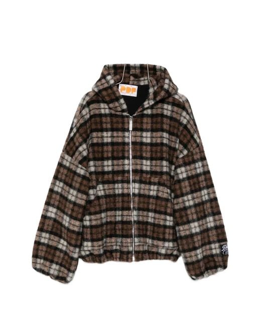 PDF Black Check-Pattern Zip-Up Hoodie for men
