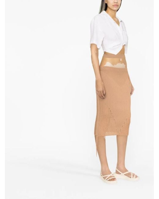ANDREADAMO White Ribbed-Knit Pencil Skirt