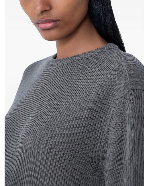 Rick Owens Gray Ribbed Crewneck Knit Sweater