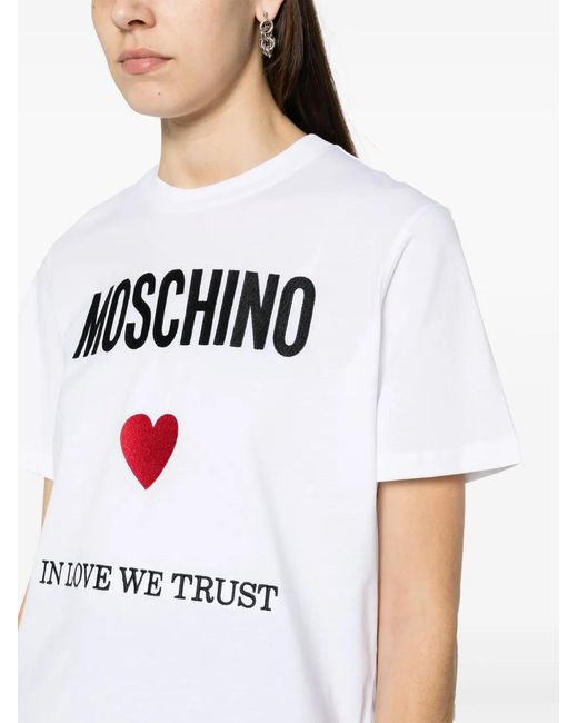 Moschino White Moschino In Love We Trust Cotton T-Shirt