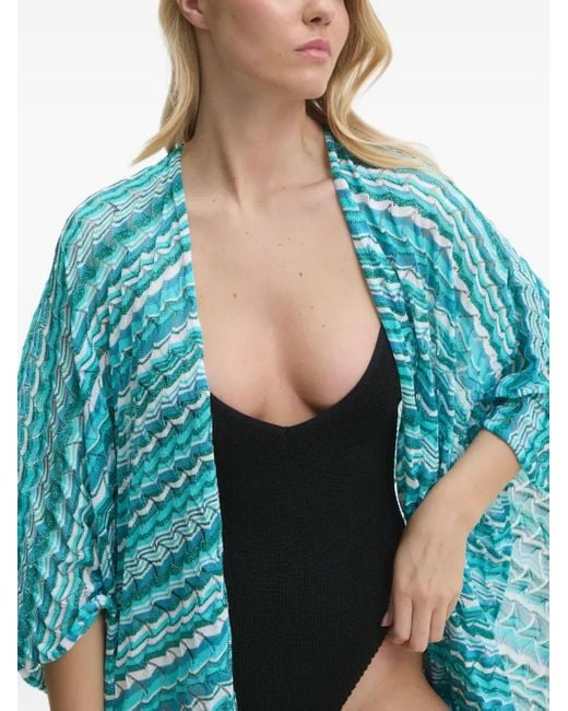 Missoni Blue Wave-Pattern Knit Poncho