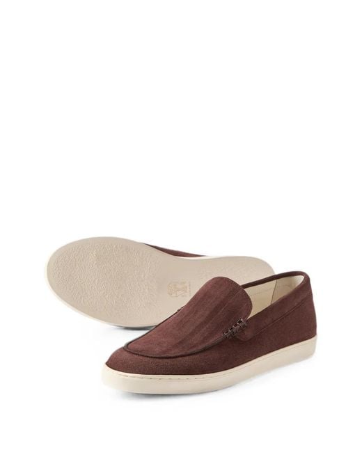 Brunello Cucinelli Brown Chevron-Effect Suede Loafer Sneakers for men