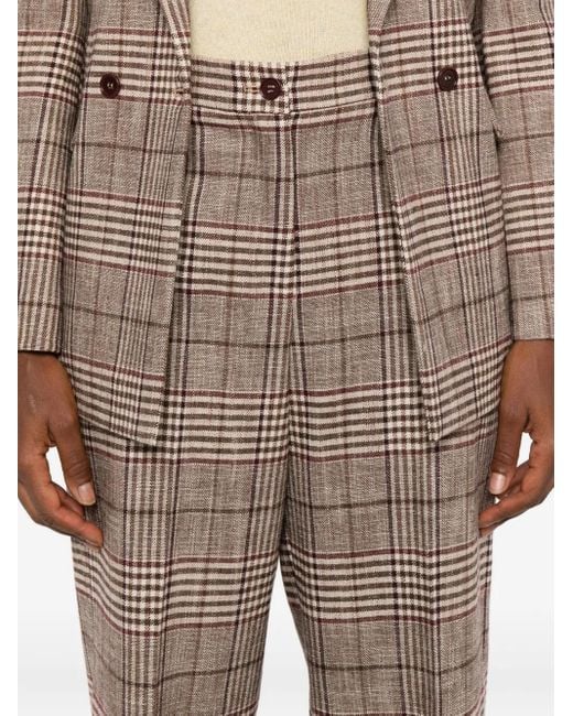 P.A.R.O.S.H. Brown Checked Straight-Leg Trousers