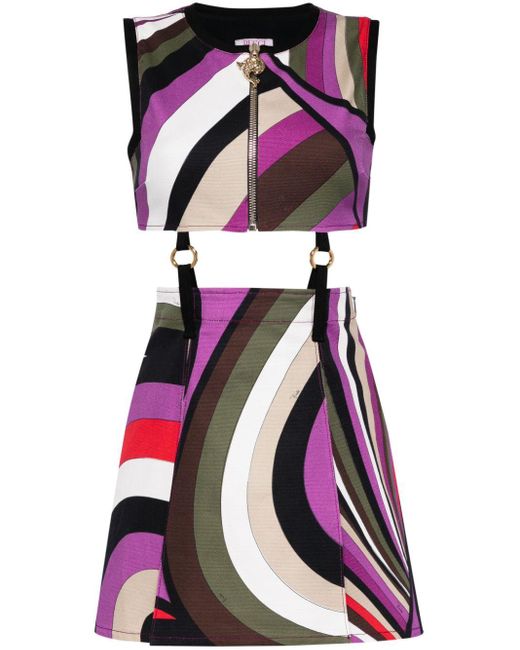 Emilio Pucci Mini-jurk Met Uitgesneden Details En Print in het Purple