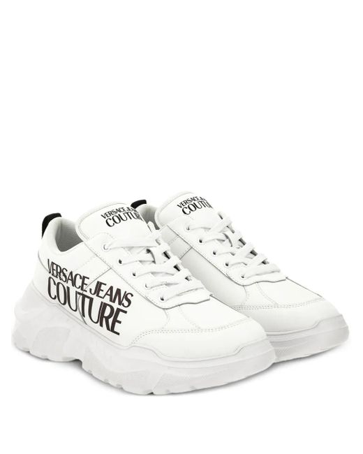 Versace Jeans Couture White Logo-Print Chunky Sneakers for men