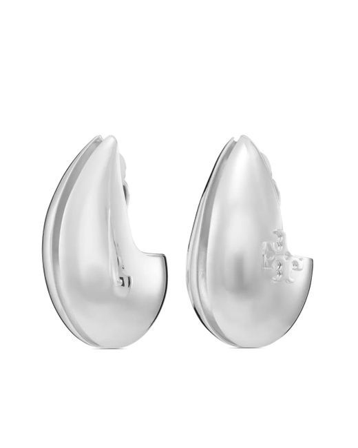 Pendientes De Clip Wave Tory Burch de color White