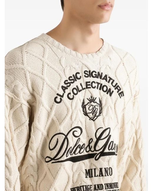 Dolce & Gabbana Natural Oversized Pullover With Interwoven Pattern for men