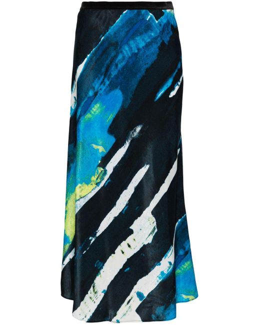 DKNY Blue Abstract-print Fluted Midi Skirt