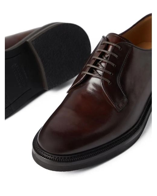 Brunello Cucinelli Brown Leather Derby Shoes for men