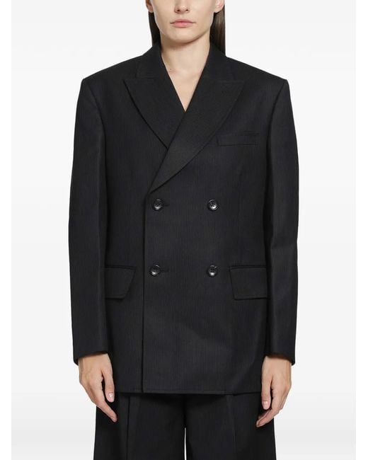 Junya Watanabe Black Pinstripe Double-Breasted Jacket