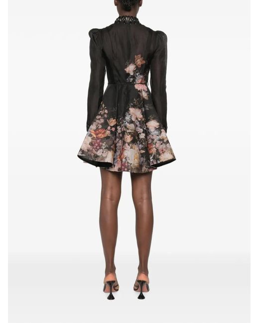Zimmermann Black Valiant Floral-Print Mini Dress