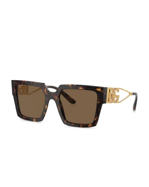 Dolce & Gabbana Brown Crystal-Embellished Square-Frame Sunglasses