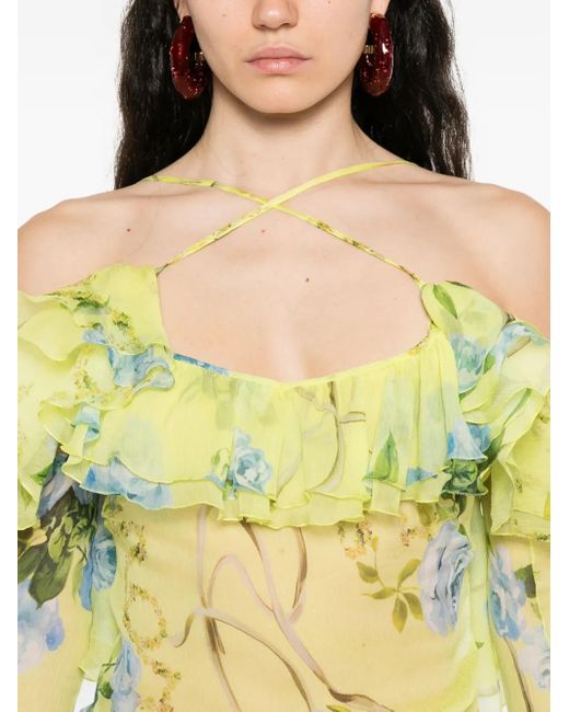 Blusa A Fiori Con Ruches di Blumarine in Yellow