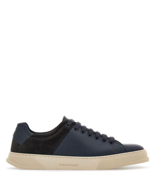 Ferragamo Blue Lace-up Leather Sneakers for men