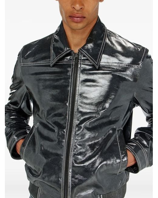 DIESEL Black Patent Leather Jacket for men