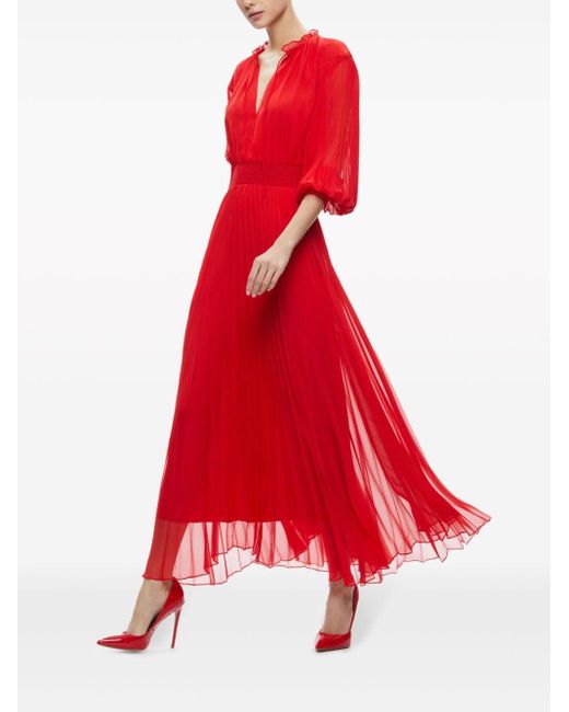 Alice + Olivia Red Vernia Pleated Midi Dress