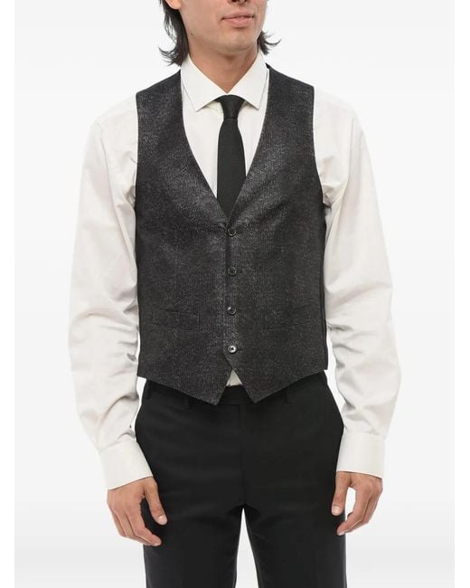 Corneliani Black Geometric-Pattern Iridescent Waistcoat for men