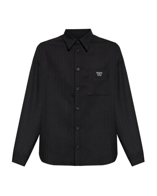 M I S B H V Black Pinstriped Overshirt for men