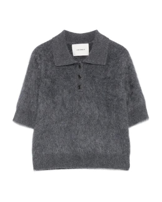 Lisa Yang Gray Short-Sleeve Polo Top