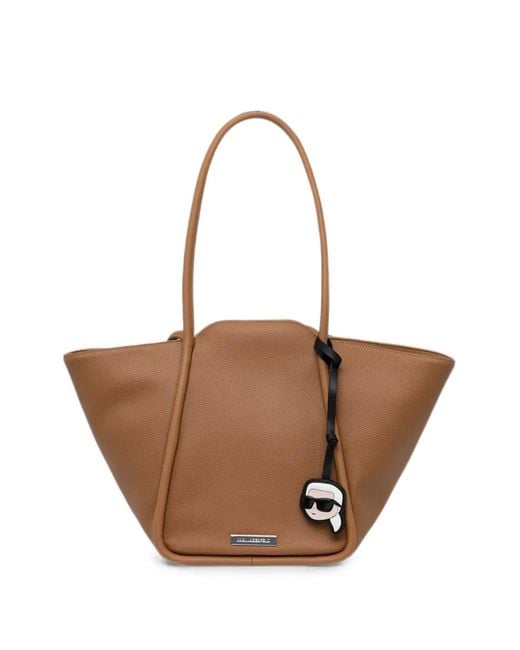 Karl Lagerfeld White Logo-Plaque Pebbled-Effect Tote Bag
