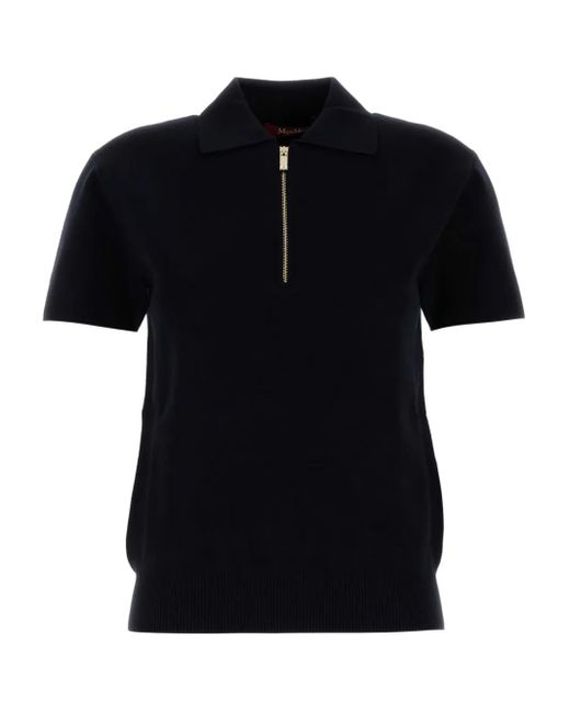 Max Mara Black Zip-Neck Polo Shirt