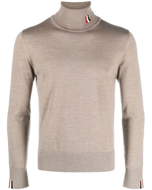 Thom Browne Gray Fine Knit Roll-Neck Jumper for men